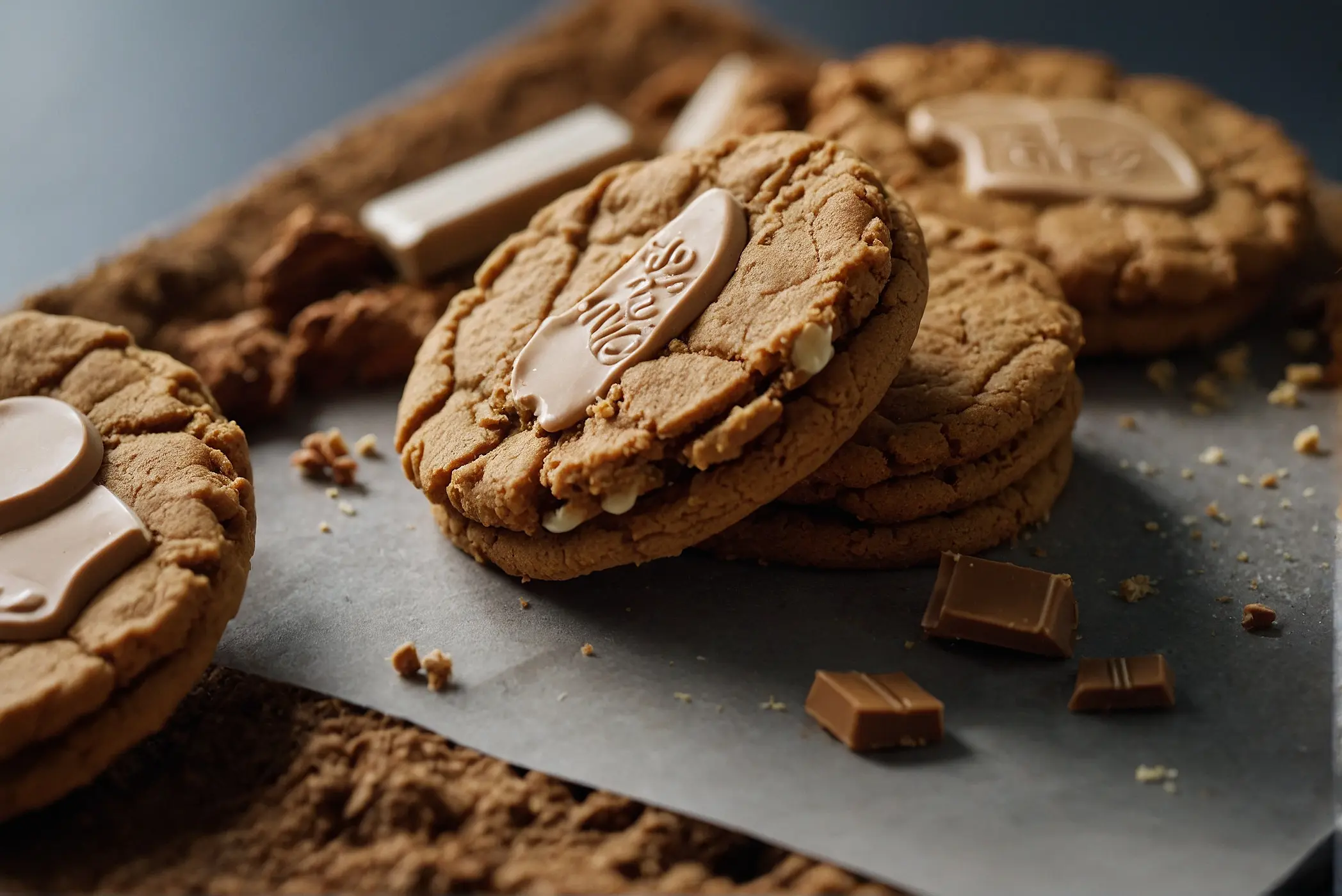 A close-up view of Biscoff cookies spread out on a table, with a jar of Biscoff spread in the background, inviting exploration of their unique flavors and uses