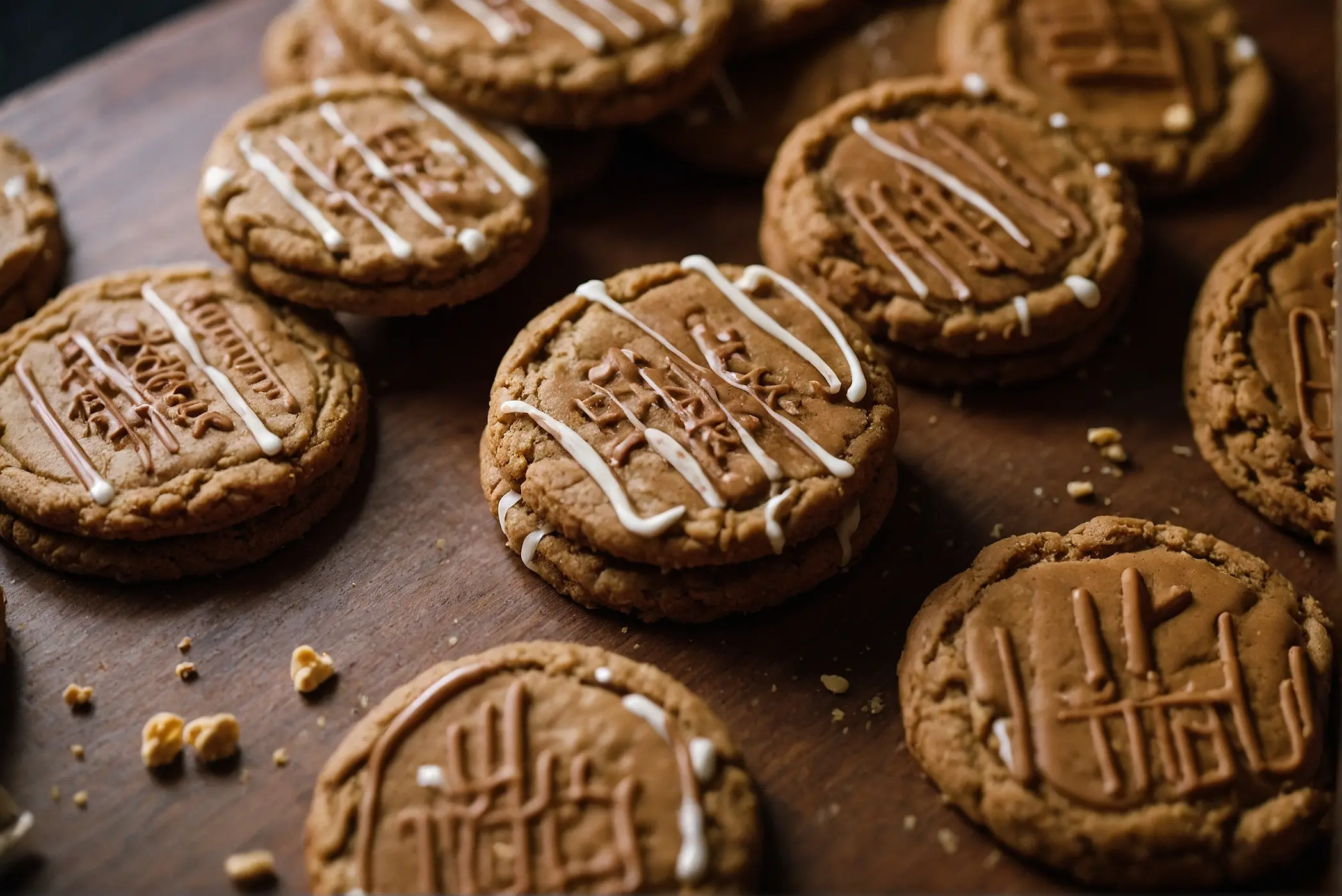 A close-up view of Biscoff cookies spread out on a table, with a jar of Biscoff spread in the background, inviting exploration of their unique flavors and uses