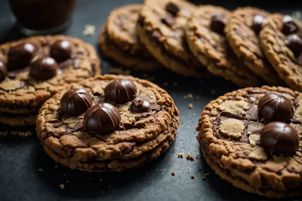 Freshly baked Nutella Biscuits on a cooling rack, with a jar of Nutella in the background